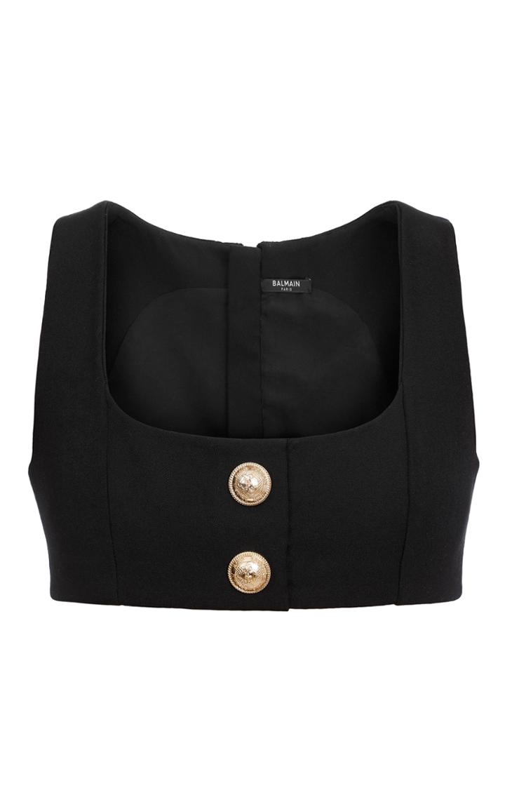 Moda Operandi Balmain Button-detailed Wool Crop Top