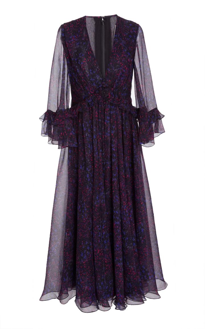 Carolina Herrera V-neck Ruffle Dress