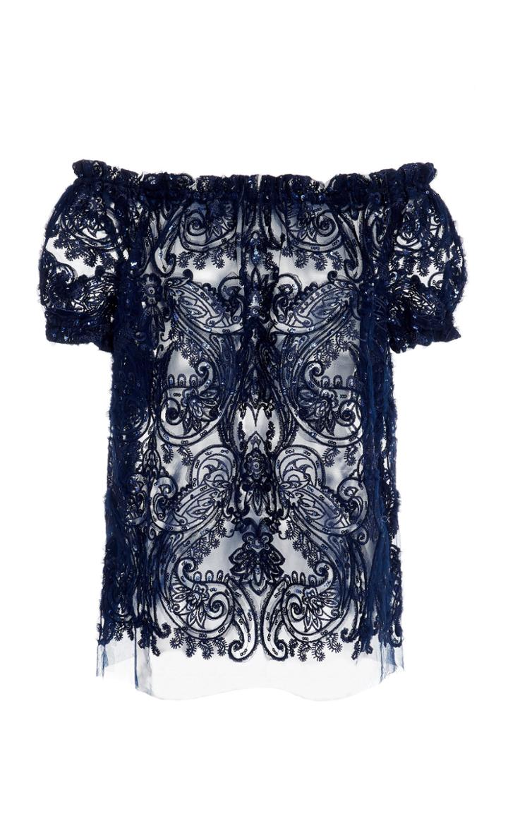 Naeem Khan Off-the-shoulder Embroidered Organza Top