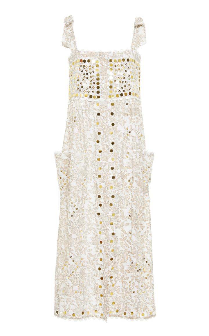 Juliet Dunn Tie Shoulder Block Print Cotton Dress