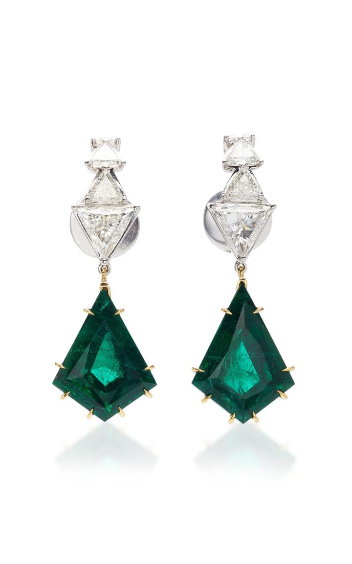 Ara Vartanian 18k Gold Emerald And Diamond Hook Earrings