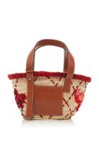 Loewe Small Leather-trimmed Embroidered Straw Tote