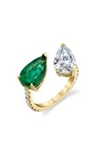 Moda Operandi Shay 18k Yellow Gold Emerald And Diamond Twin Pear Ring