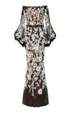 Marchesa Corded Lace Off Shoulder Fit And Flare Gown