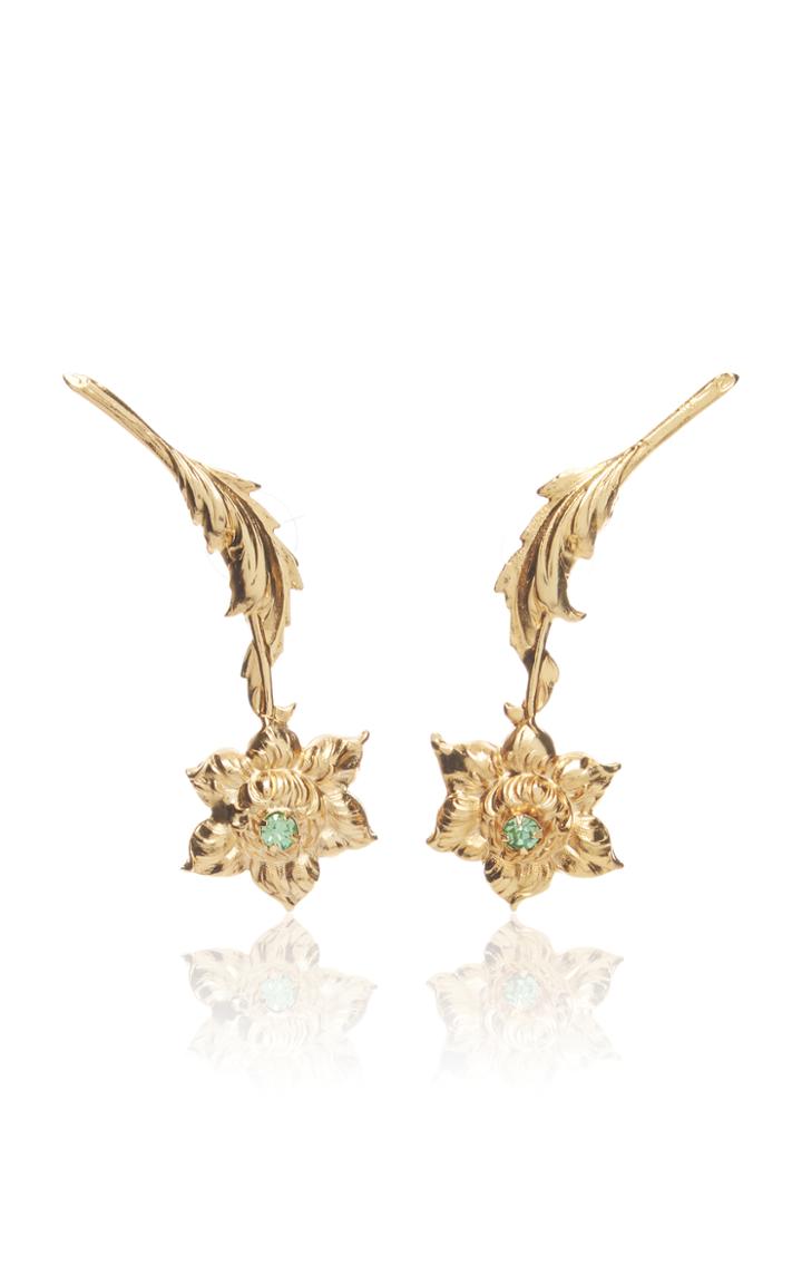 Rodarte Gold Drop Flower Earrings With Swarovski Crystal Details