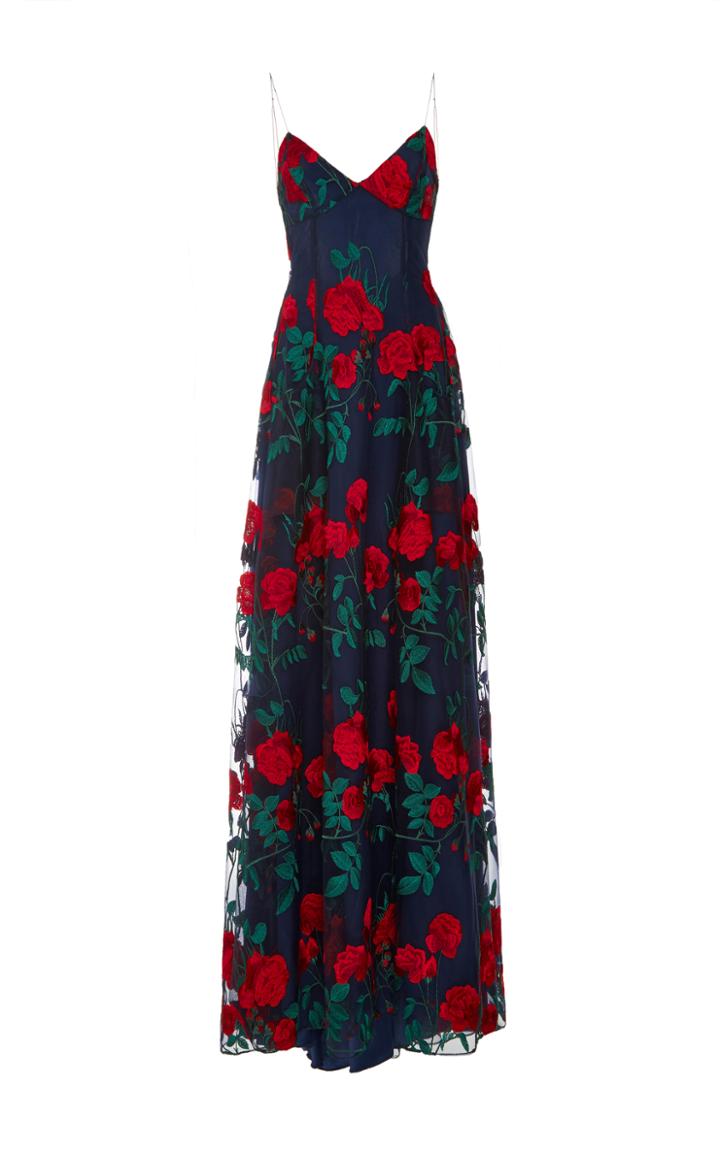 Adam Selman Embroidered Tulle Overlay Gown