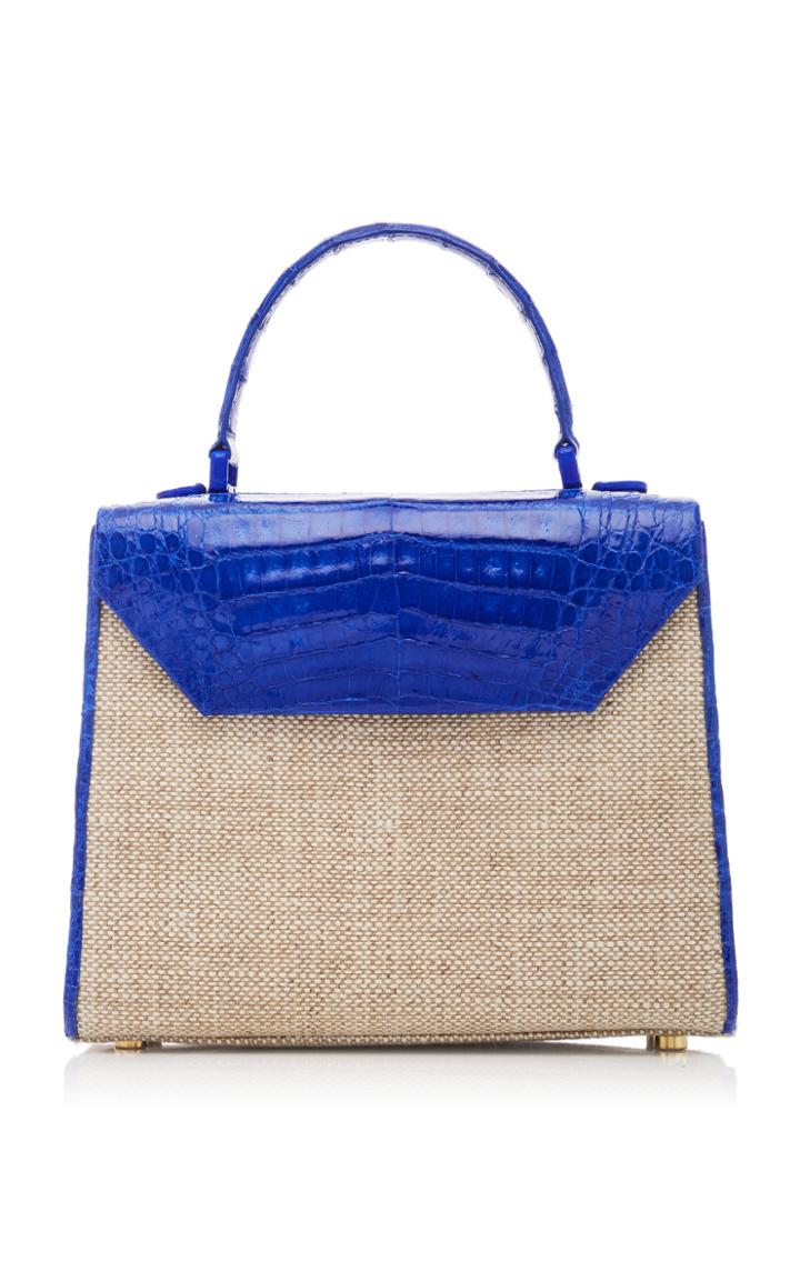 Moda Operandi Nancy Gonzalez Lilly Contrast Crocodile And Linen Top Handle Bag