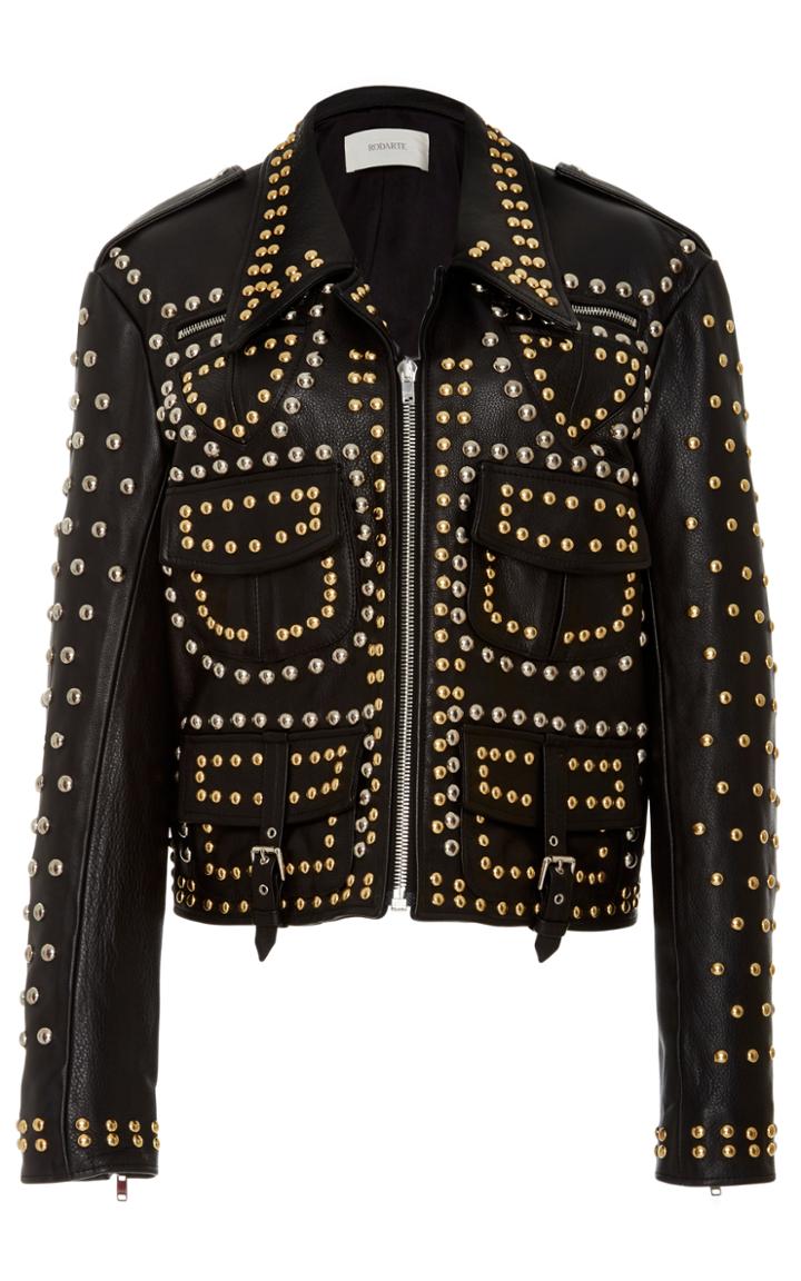 Rodarte Stud Embellished Cargo Leather Jacket