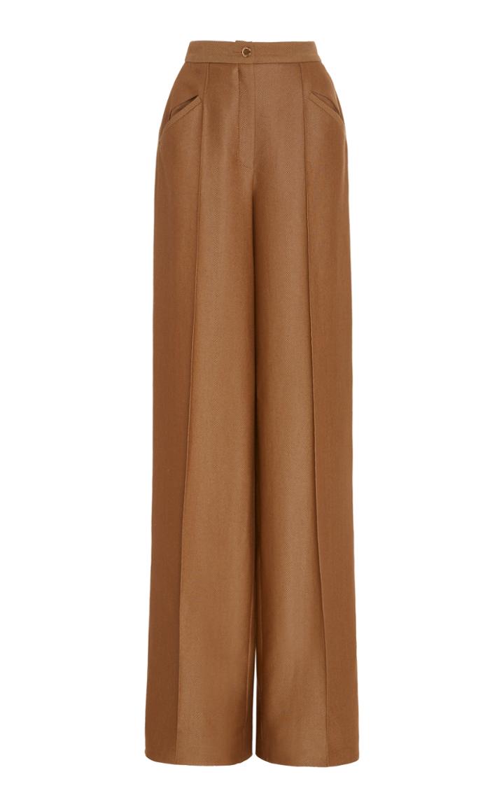 Brandon Maxwell Creased Wool-silk Twill Wide-leg Pants