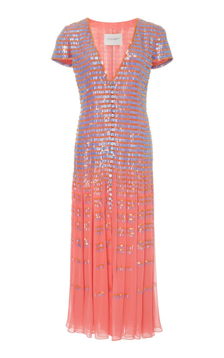 Carolina Herrera Matchstick Embroidered Midi Dress