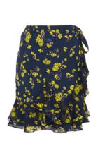 Goen.j Floral Printed Ruffled Wrap Mini Skirt