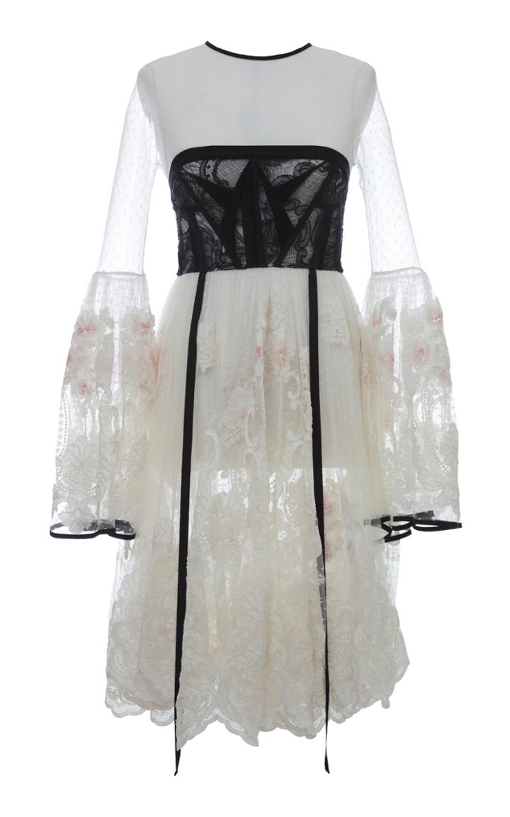 Hussein Bazaza Silk Bell Sleeve Dress