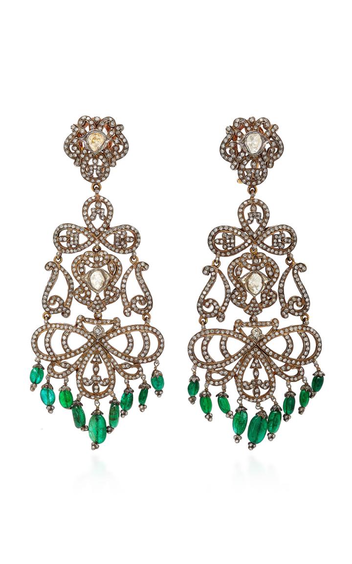 Sanjay Kasliwal One-of-a-kind Diamond And Emerald Drops Earrings