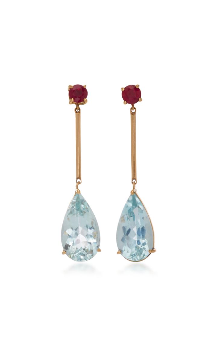 Yi Collection 18k Gold, Aquamarine And Ruby Earrings