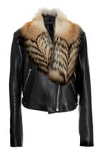 Sally Lapointe Fox Fur Collar Classic Moto Jacket