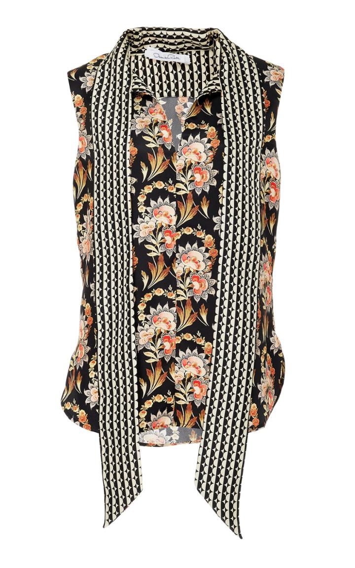 Oscar De La Renta Sleeveless Blouse With Neck Ties
