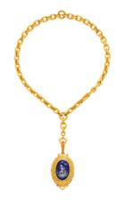 Fred Leighton Antique Yellow Gold Necklace With Handpainted Enamel Cherub Motif Pendant Locket