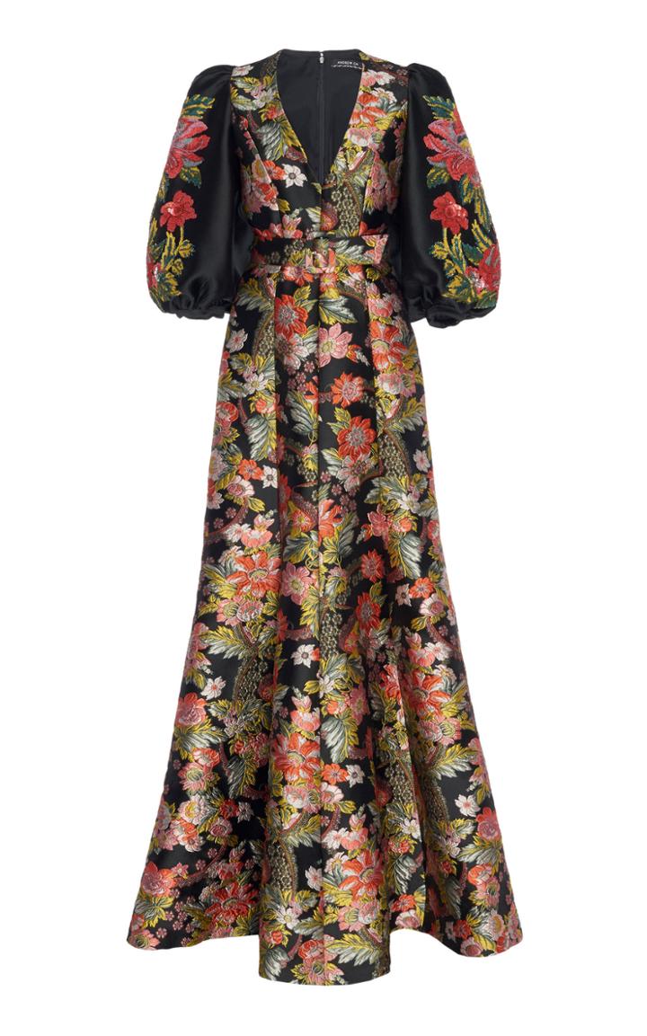 Andrew Gn Statement Sleeve Floral Gown