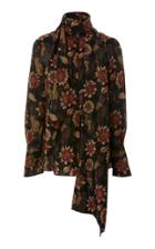 Salvatore Ferragamo Floral Printed Silk Blouse With Scarf Neckline