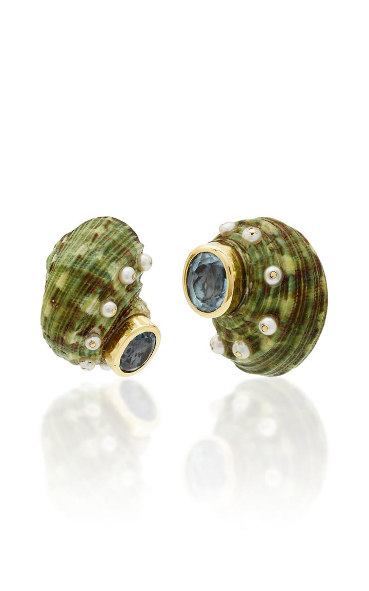 Sorab & Roshi Mottled Green Shell Earrings