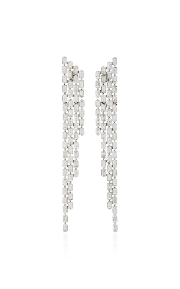 As29 Baguette 4 Row Diamond & 18k White Gold Cascade Earrings
