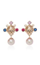 Rachel Quinn Crowned Skull 14k Yellow Gold Earrings