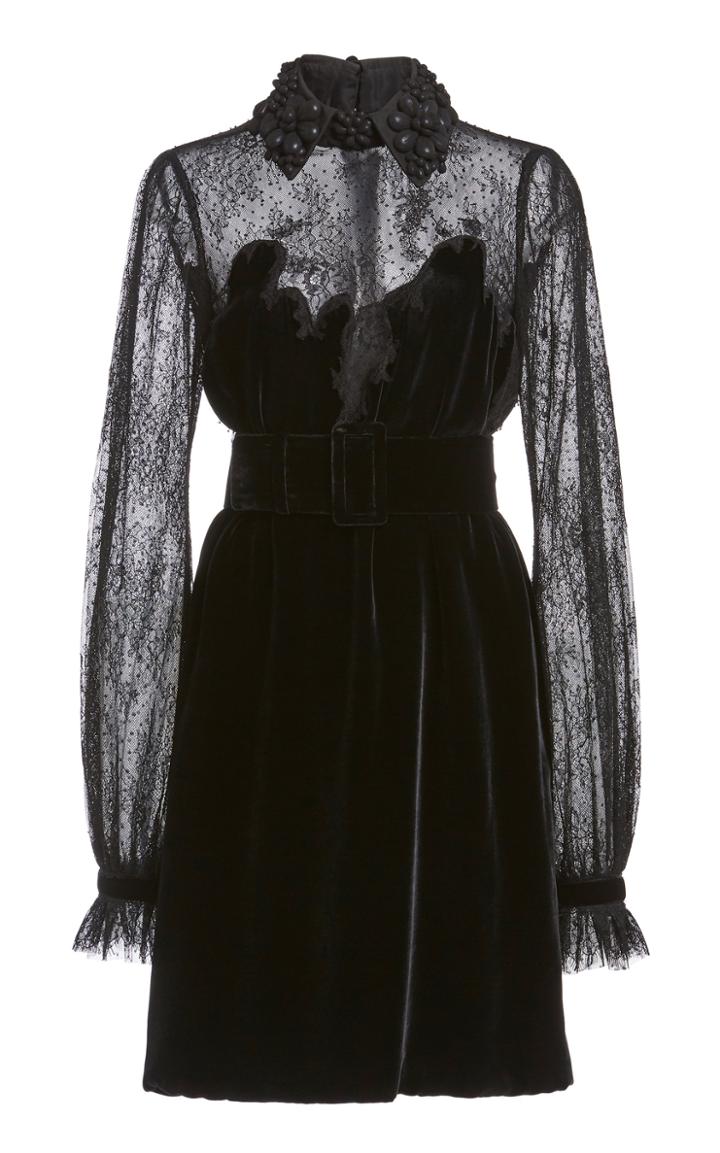 Moda Operandi Costarellos Bridgette Lace-detailed Silk Velvet Mini Dress