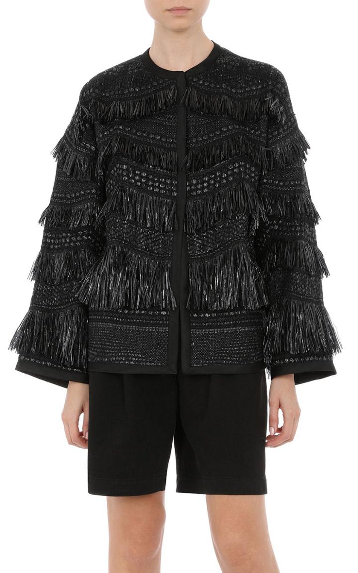 Moda Operandi Alberta Ferretti Fringed Raffia Plain-weave Jacket