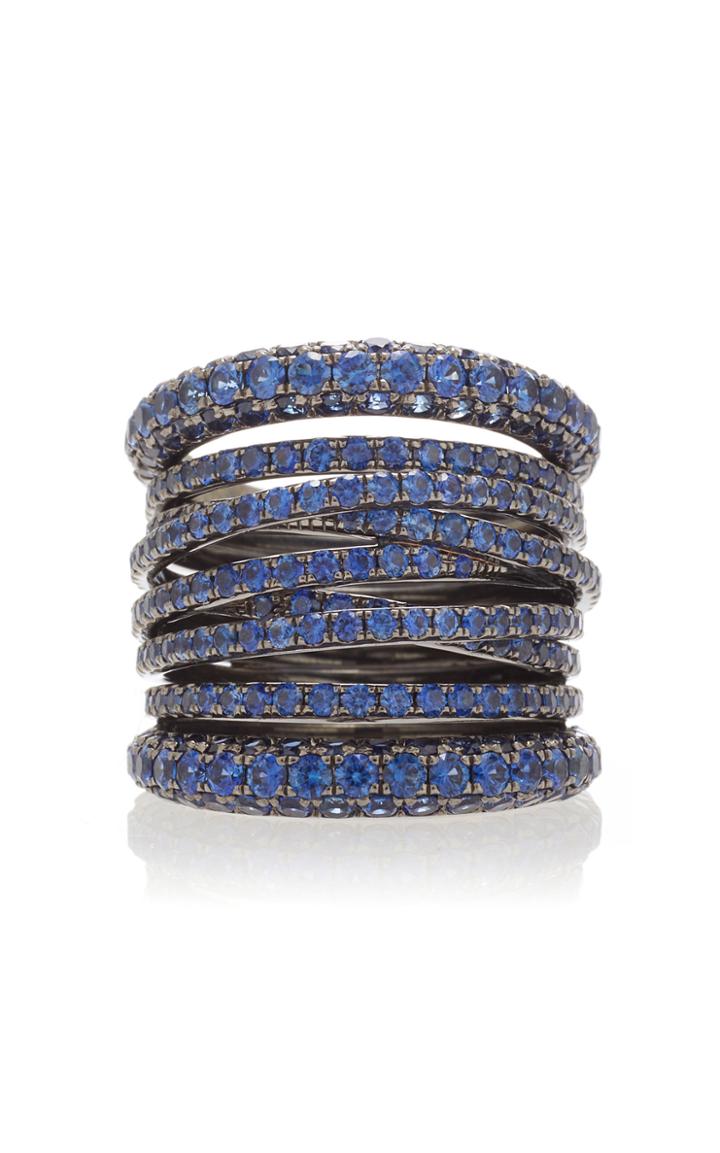 Sidney Garber Blue Sapphire Tall Scribble Ring