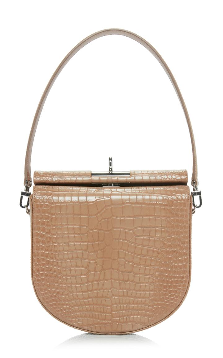 Gu De Demilune Embossed Leather Bag