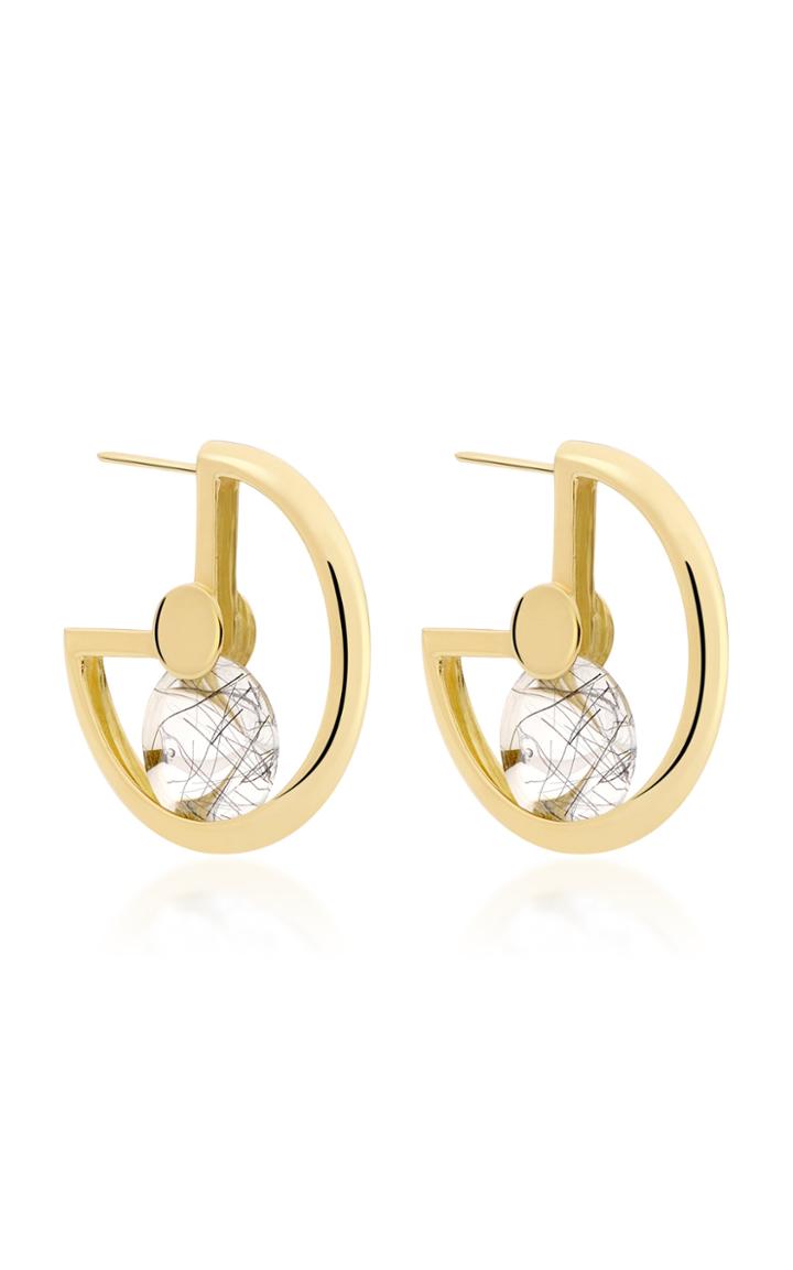 Yael Sonia Spinning Top 18k Gold And Quartz Hoop Earrings
