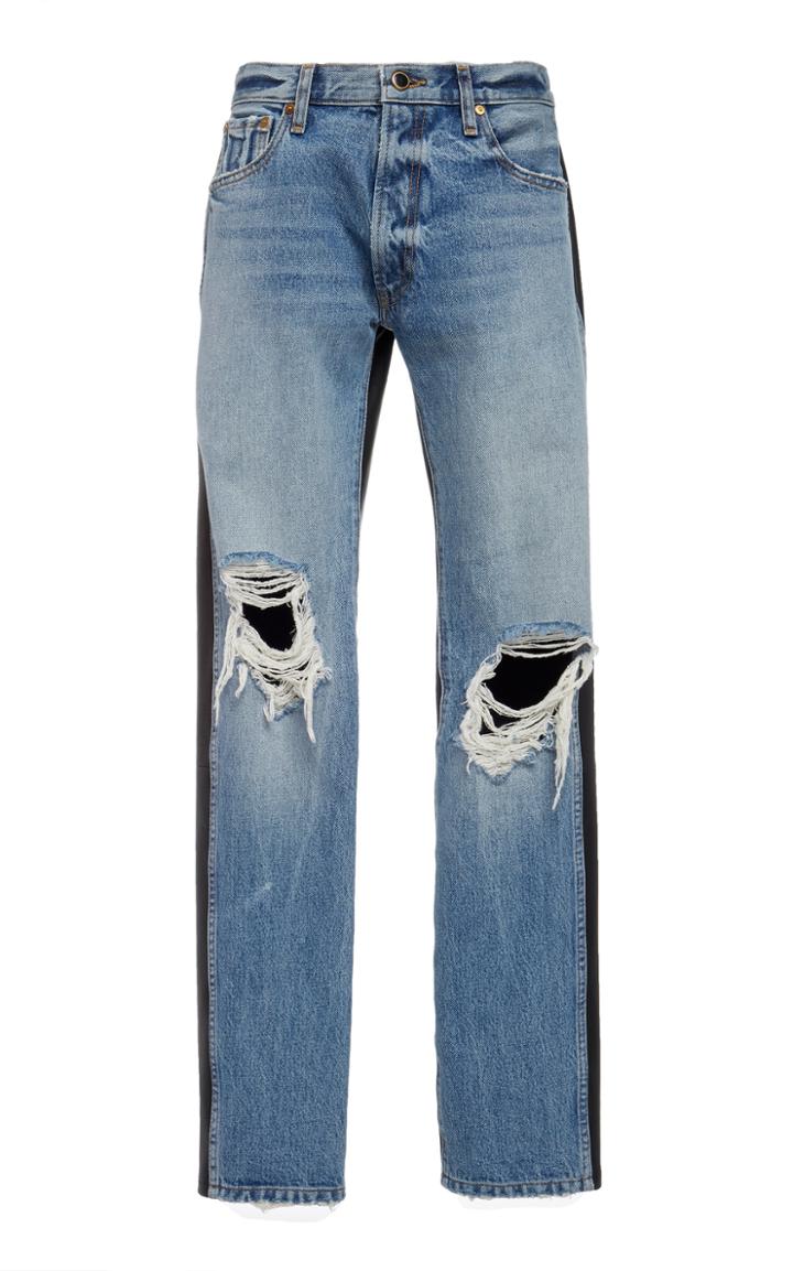 Khaite Kyle Two-tone Distressed Straight-leg Jean