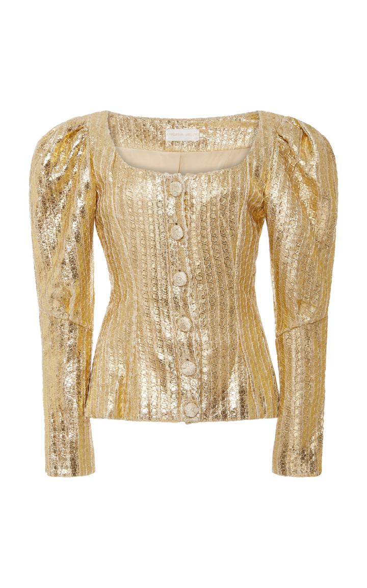 Christian Siriano Metallic Gathered Sleeve Blazer