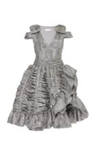 Ryan Lo Grey Ruched Rose Jacquard Cocktail Dress