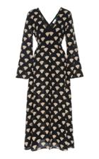 Rixo Nora Silk Flare Sleeve V Neck Midi Dress