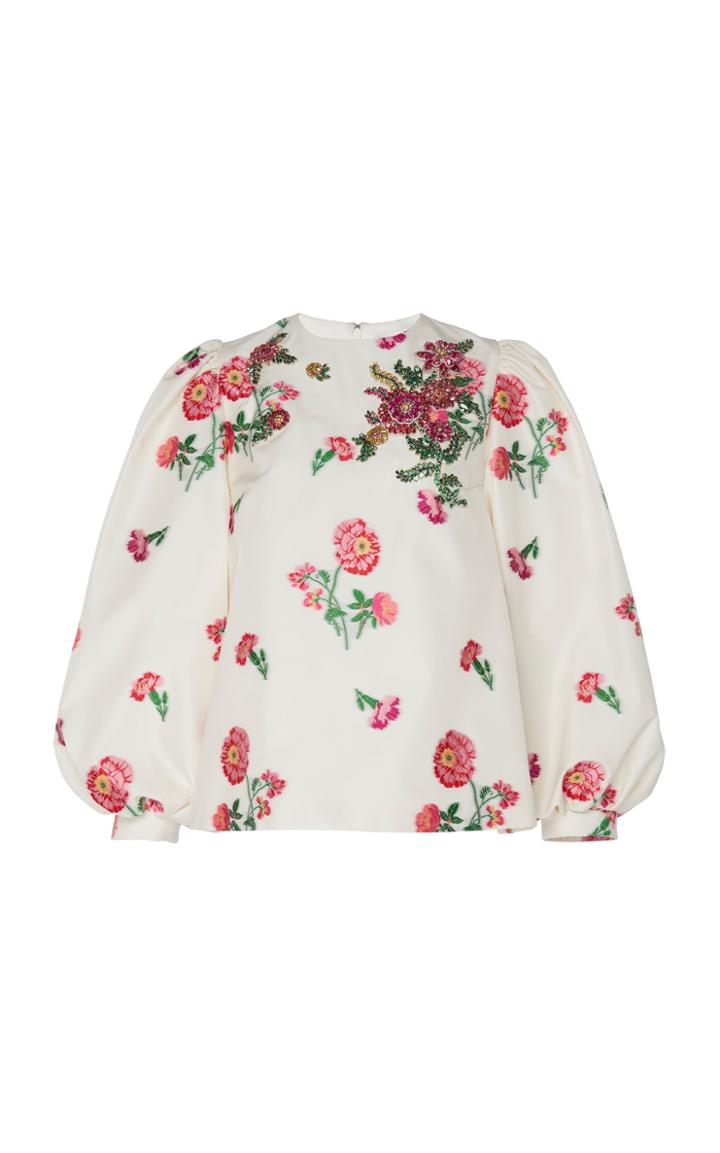 Moda Operandi Andrew Gn Balloon Sleeve Floral-print Satin Top Size: 34