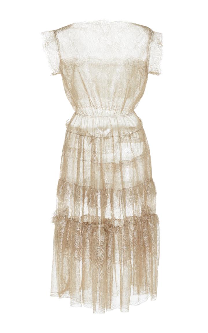 Paule Ka Lurex Chantilly Lace Tiered Dress