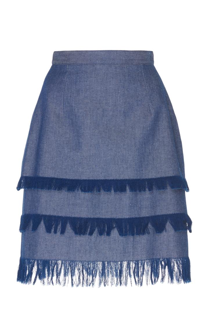 Andrew Gn Layered Fringe Denim Skirt