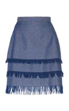 Andrew Gn Layered Fringe Denim Skirt
