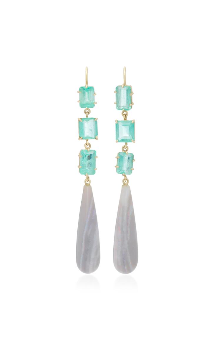 Sylva & Cie Emerald And Opal Drop Earrings