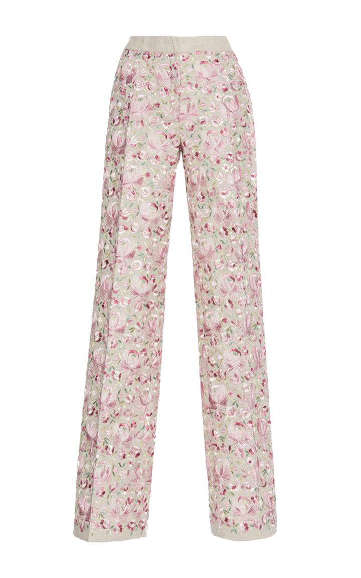 Luisa Beccaria Linen Embroidered Pants