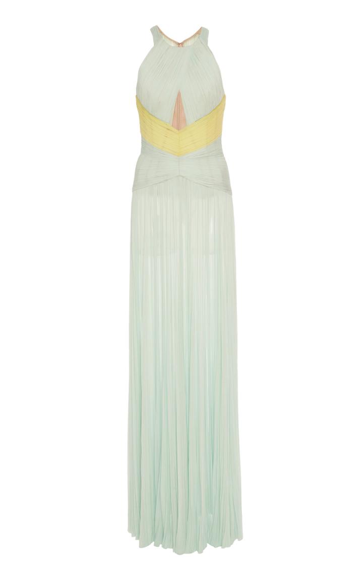 J. Mendel Hand Pleated Silk Halter Gown