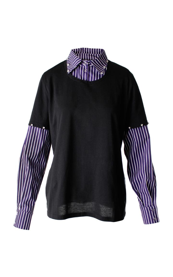 Anouki Black And Stripe Collared T-shirt