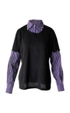 Anouki Black And Stripe Collared T-shirt