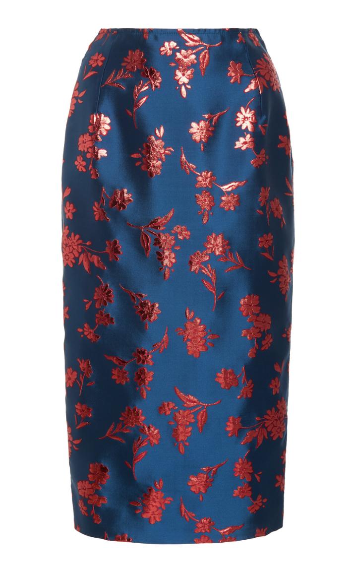 Carolina Herrera Satin-jacquard Midi Skirt