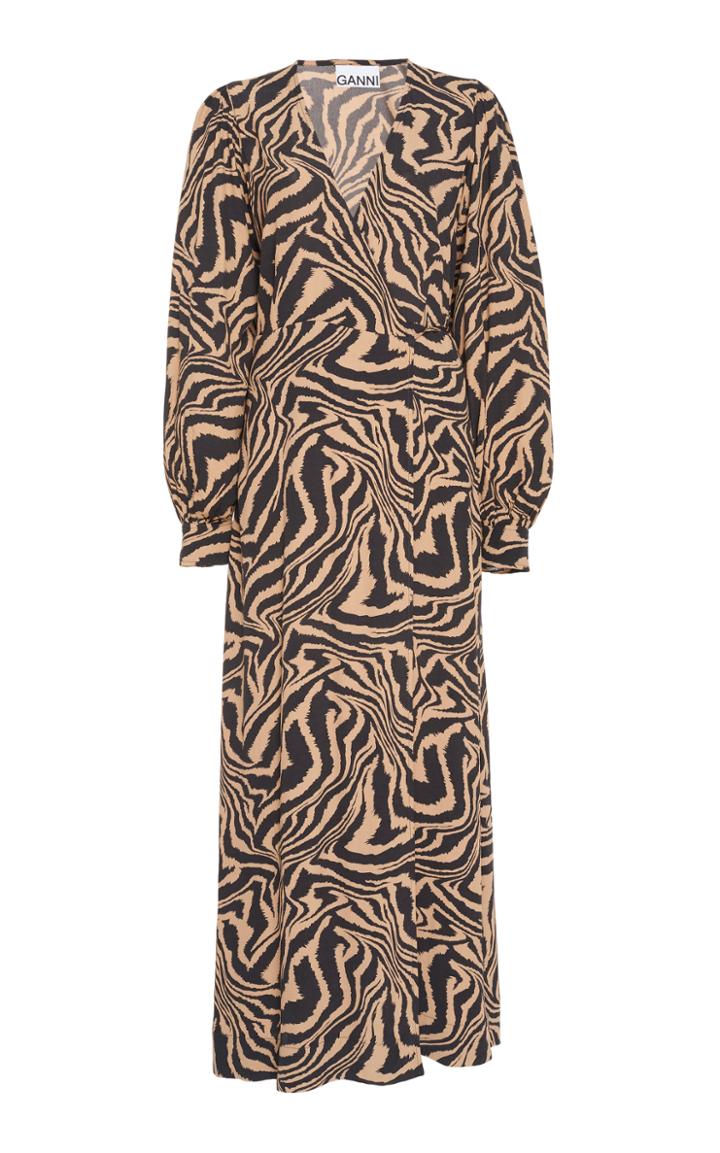 Ganni Animal-print Crepe Wrap Dress