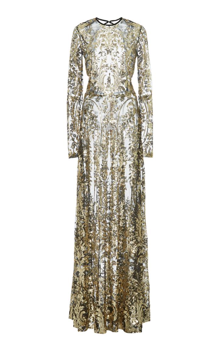 Naeem Khan Sequin Tulle Maxi Gown