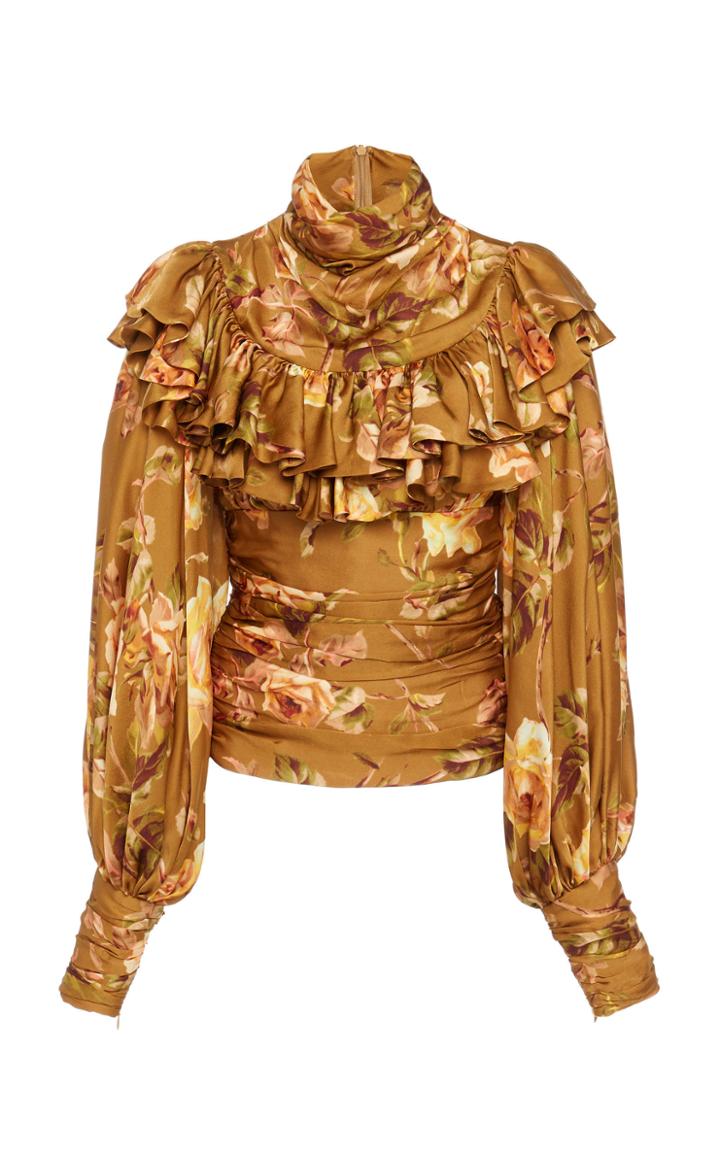 Zimmermann Resistance Ruffled Floral-print Silk Turtleneck Top