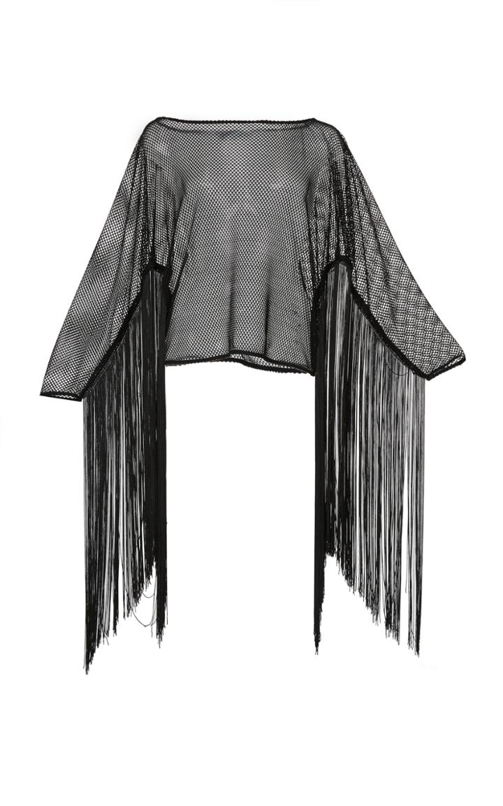 Frederick Anderson Nylon Netting Dolman Top With Fringe