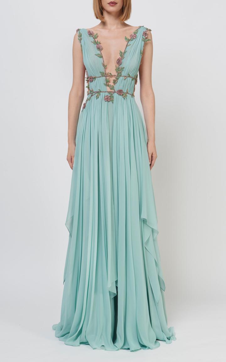 Moda Operandi Costarellos Radella Crystal-embellished Silk-chiffon Gown
